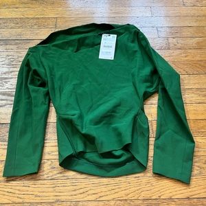 Zara deep Christmas holiday green one shoulder crepe long sleeve top xs nwt